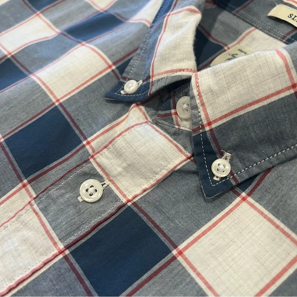 J. Crew Men’s Cotton Plaid Long-Sleeve Slim‎ Fit Button Down Shirt Large Preppy
